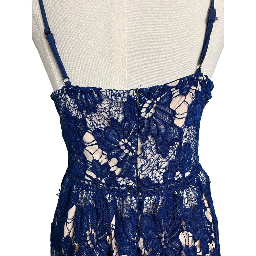 Parisian Lace Fit & Flare Dress Womens 10 Petite Blue Floral Party Cocktail - Picture 8 of 12